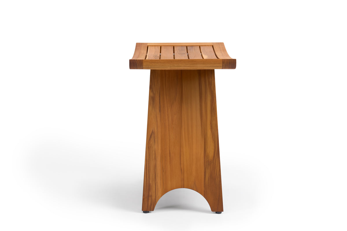 Premium 18" Teak Wood Shower Bench Curved With Shelf, 2-Tier