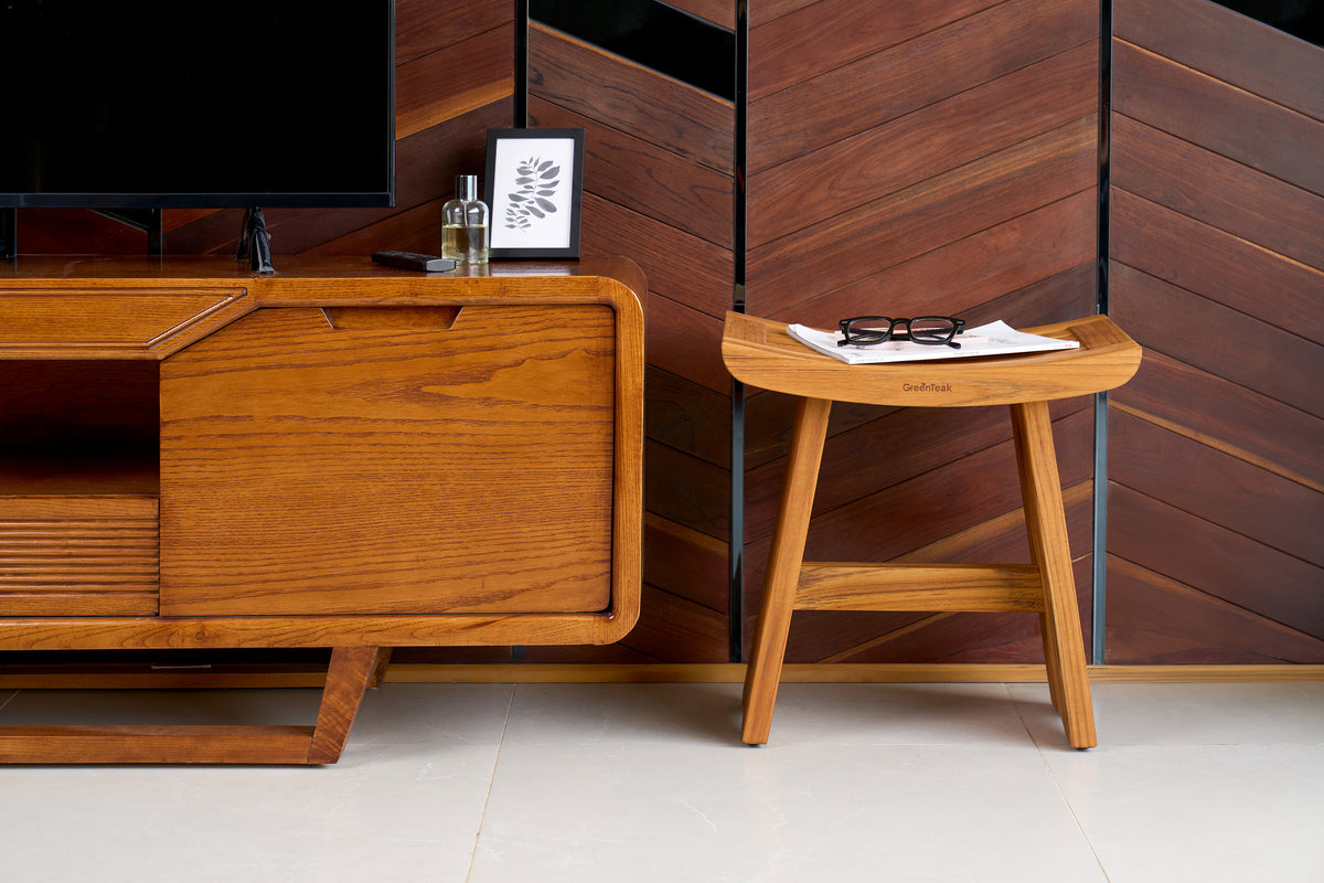 Premium 18" Teak Wood Shower Bench Curved 1-Tier