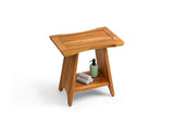 Premium 18" Teak Wood Shower Bench Straight With Shelf, 2-Tier