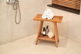 Premium 18" Teak Wood Shower Bench Straight With Shelf, 2-Tier