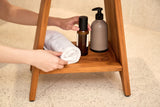 Premium 18" Teak Wood Shower Bench Straight With Shelf, 2-Tier