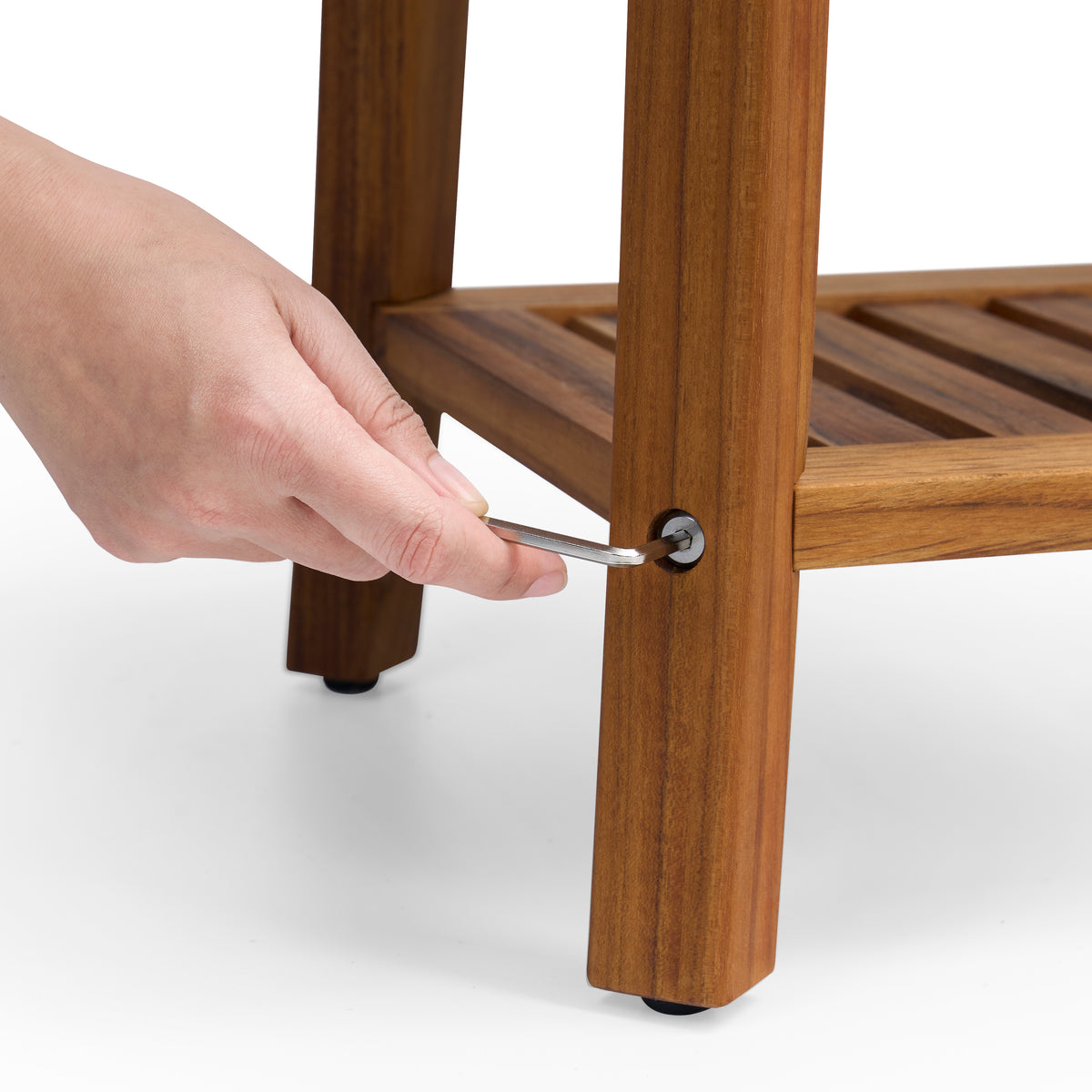 Premium 22" Teak Wood Shower Bench With Shelf, 2-Tier