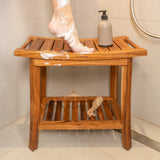 Premium 22" Teak Wood Shower Bench With Shelf, 2-Tier