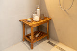 Premium 22" Teak Wood Shower Bench With Shelf, 2-Tier