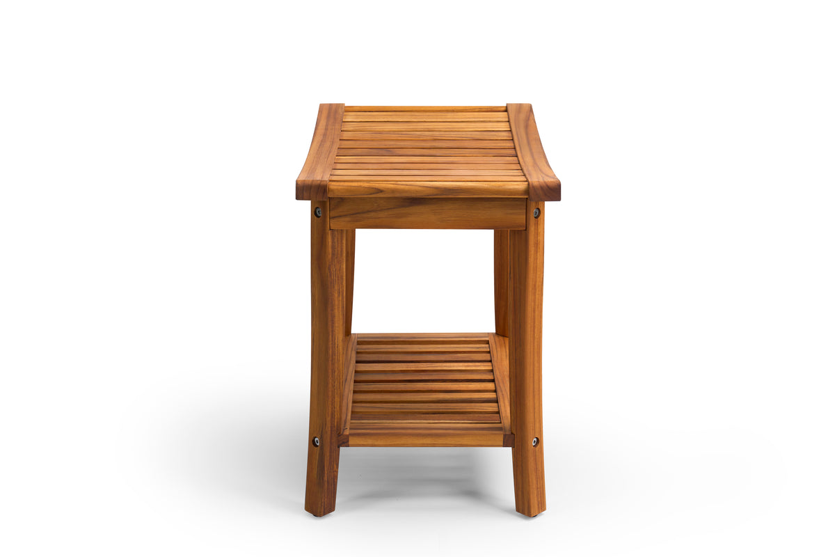 Premium 22" Teak Wood Shower Bench With Shelf, 2-Tier