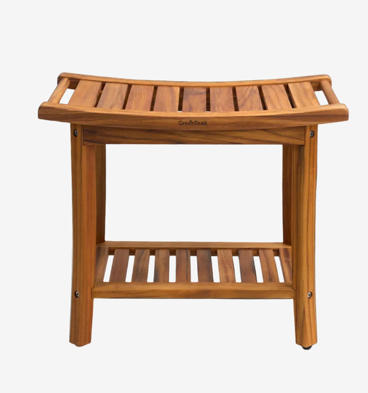 Premium 22" Teak Wood Shower Bench With Shelf, 2-Tier