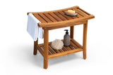 Premium 22" Teak Wood Shower Bench With Shelf, 2-Tier