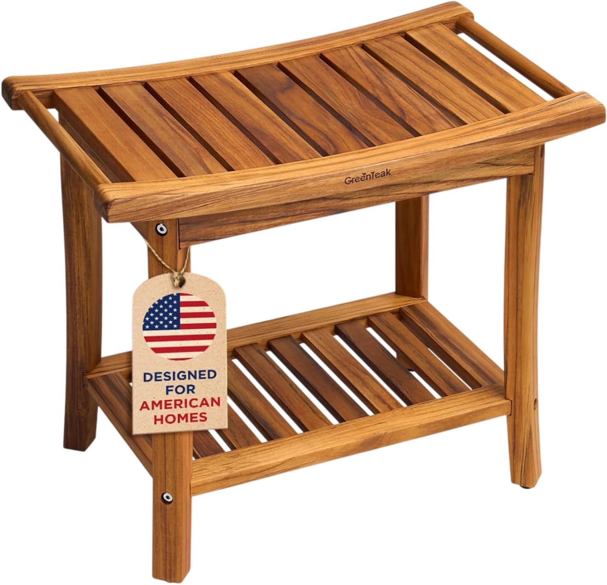 Premium 22" Teak Wood Shower Bench With Shelf, 2-Tier