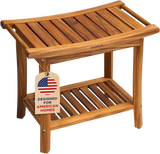 Premium 22" Teak Wood Shower Bench With Shelf, 2-Tier