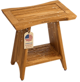 Premium 18" Teak Wood Shower Bench Straight With Shelf, 2-Tier