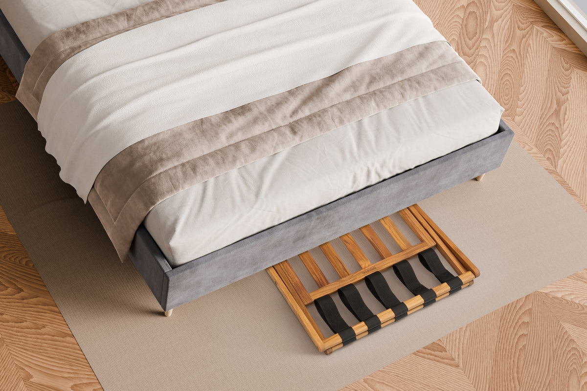 Premium 25" Solid Teak Wood Luggage Rack with Shelf