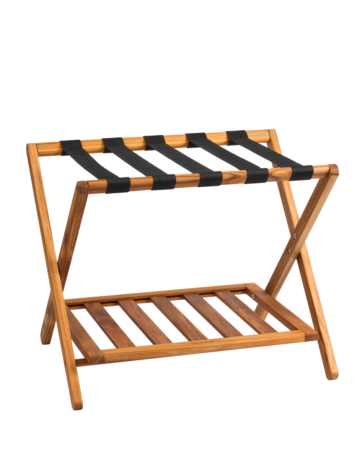 Premium 25" Solid Teak Wood Luggage Rack with Shelf