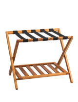 Premium 25" Solid Teak Wood Luggage Rack with Shelf