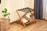 Premium 25" Solid Teak Wood Luggage Rack with Shelf