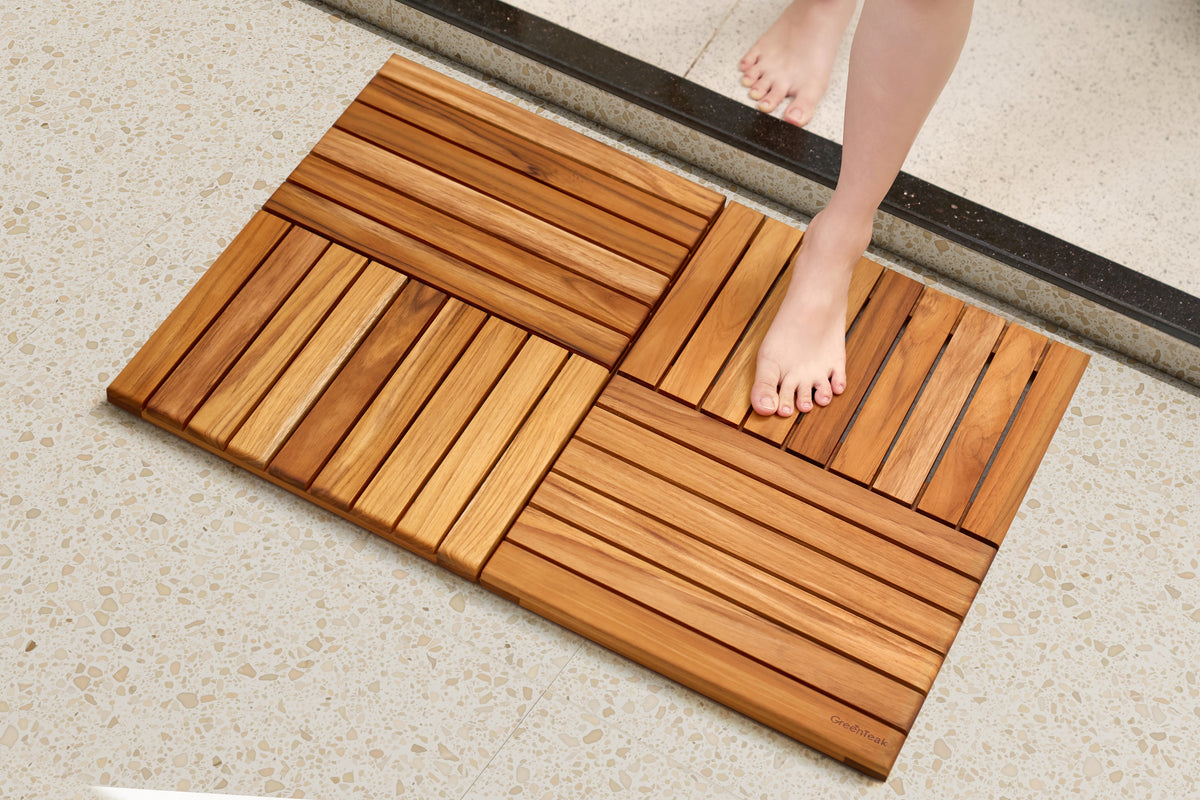 Premium 32"x21" Solid Teak Wood Shower Mat
