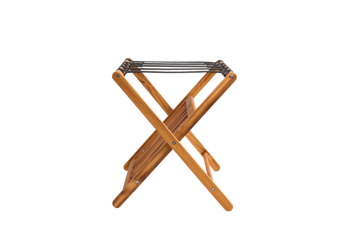 Premium 25" Solid Teak Wood Luggage Rack with Shelf