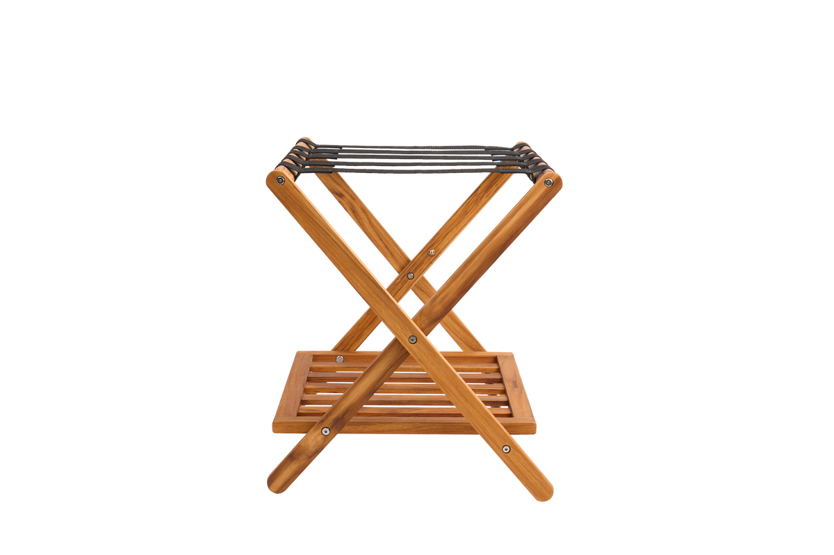 Premium 25" Solid Teak Wood Luggage Rack with Shelf