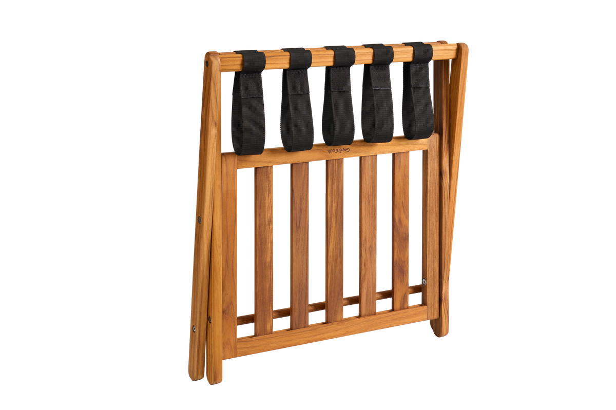 Premium 25" Solid Teak Wood Luggage Rack with Shelf