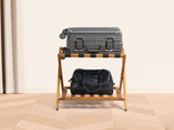 Premium 25" Solid Teak Wood Luggage Rack with Shelf