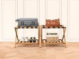 Premium 25" Solid Teak Wood Luggage Rack with Shelf