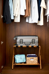 Premium 25" Solid Teak Wood Luggage Rack with Shelf